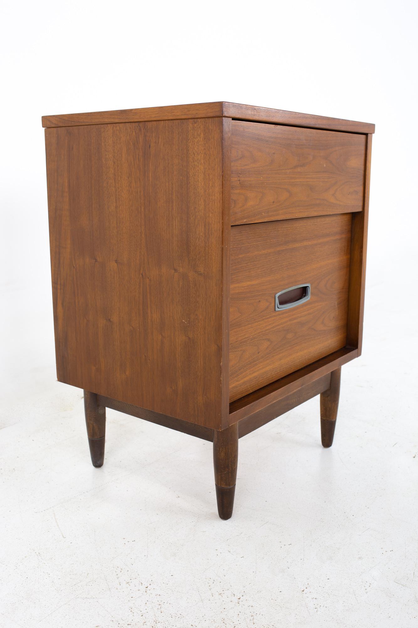 Mainline by Hooker Mid Century Walnut and Stainless Nightstands, a Pair 2