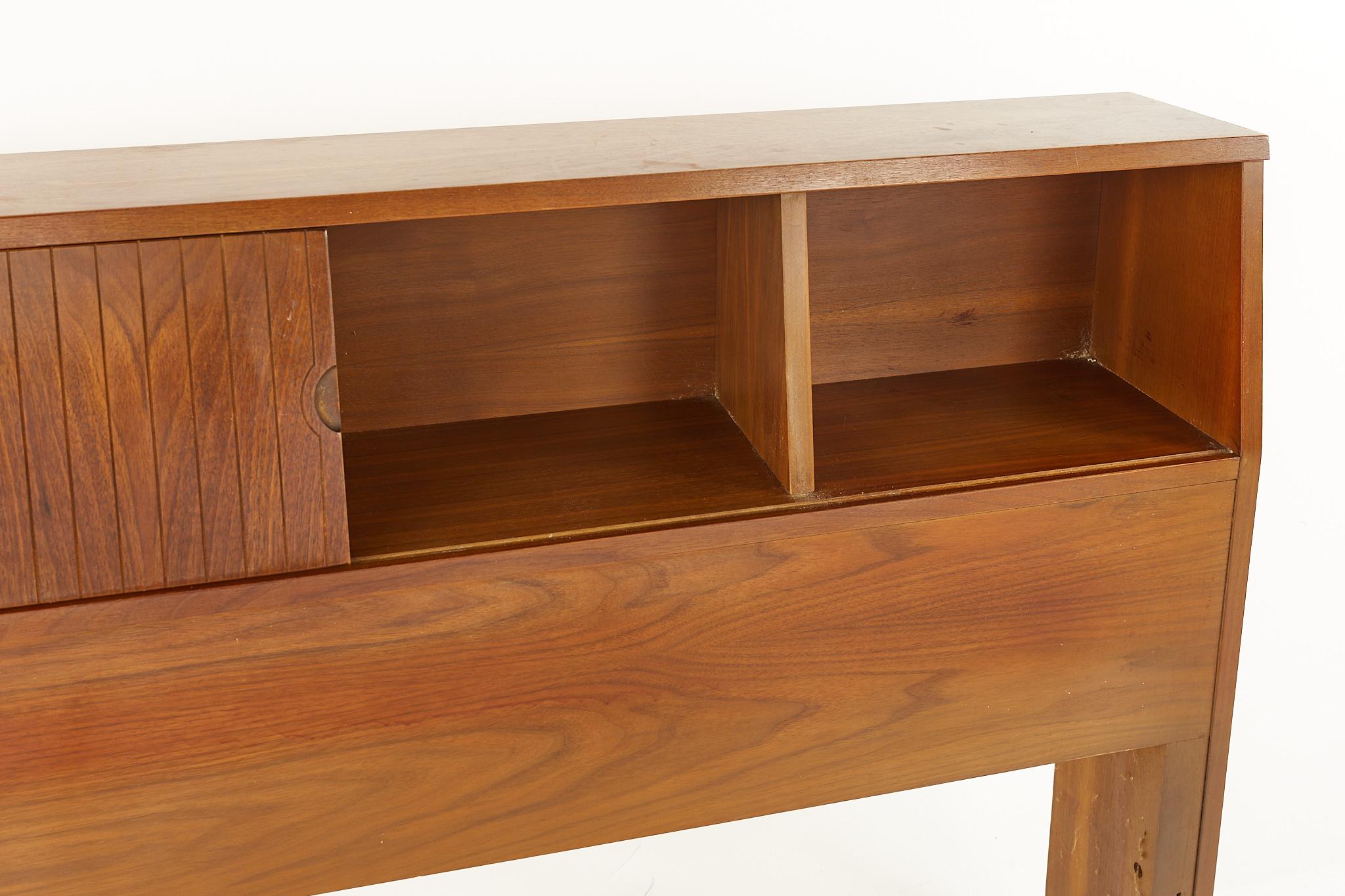 Late 20th Century Mainline by Hooker Mid Century Walnut Full Storage Headboard