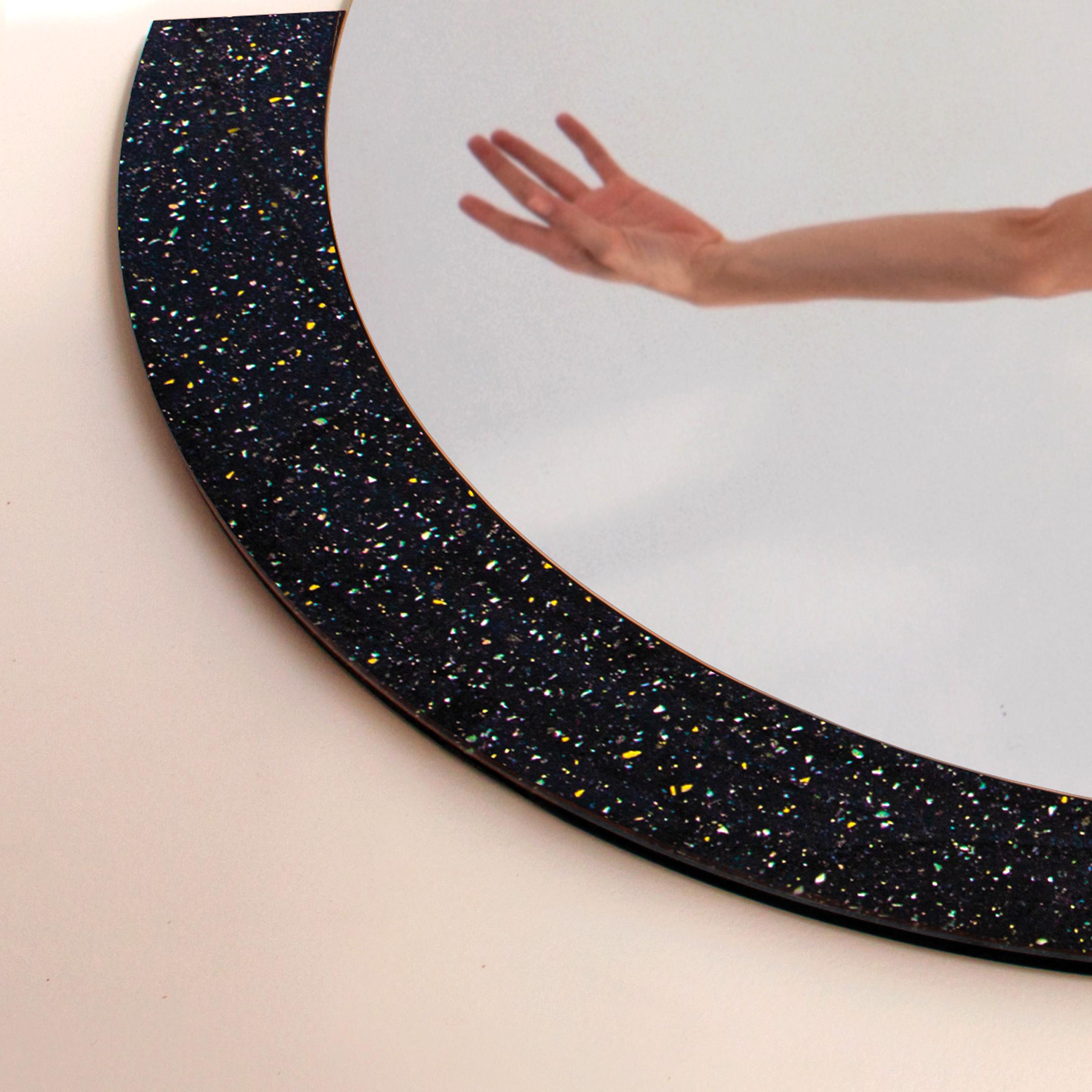 Hand-Crafted Maiohgi Contemporary Fan Shaped Wall Mirror Limited Edition Black Star Stone For Sale