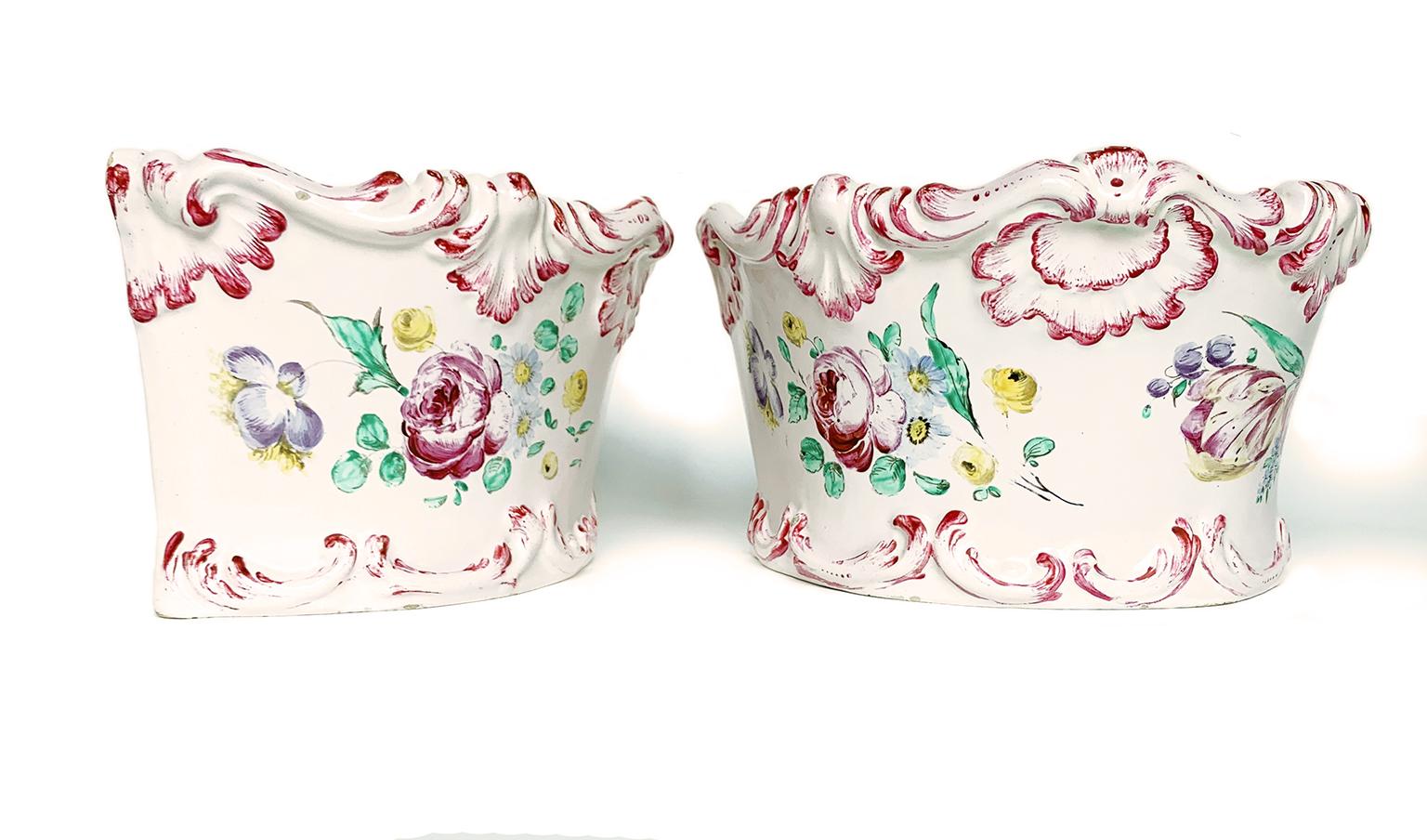 Rococo Majolica flower pots Samson & Fils Factory, France, late 19th century For Sale