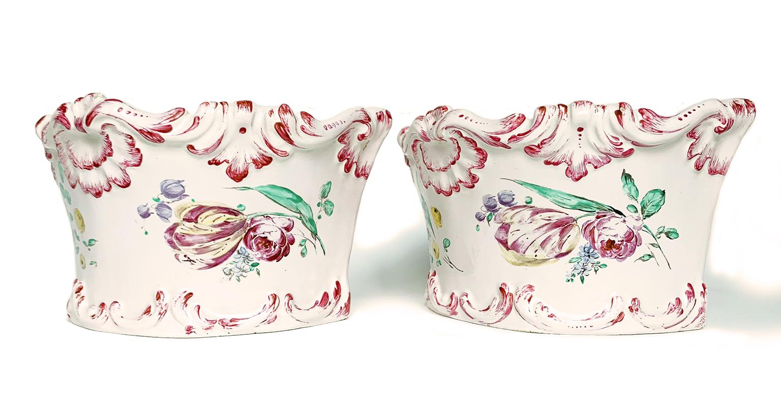 French Maiolica flower pots Samson & Fils Factory, France, late 19th century For Sale