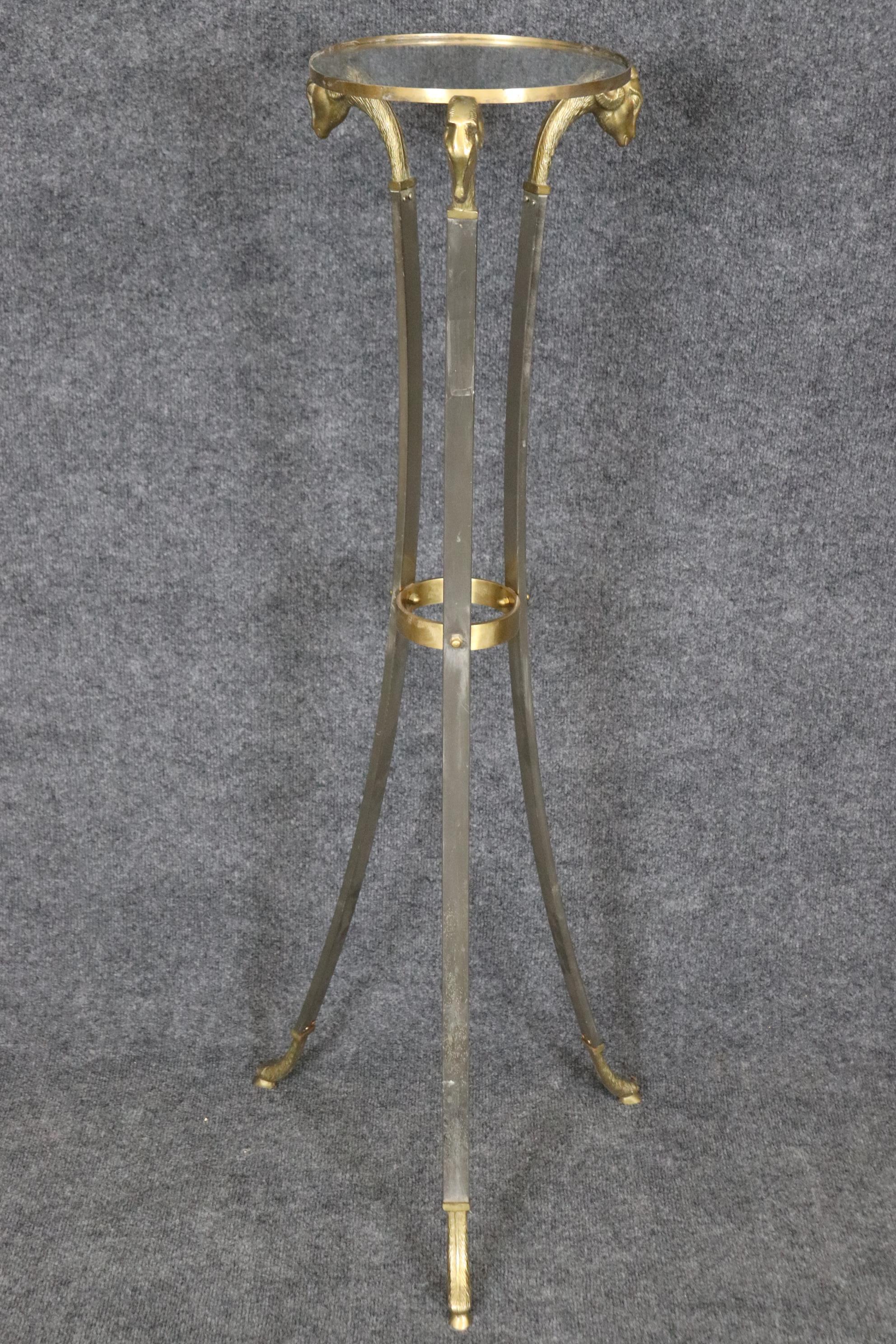 Maion Jansen Style Bronze Steel and Glass Rams Head Fern Stand Pedestal  In Good Condition In Swedesboro, NJ