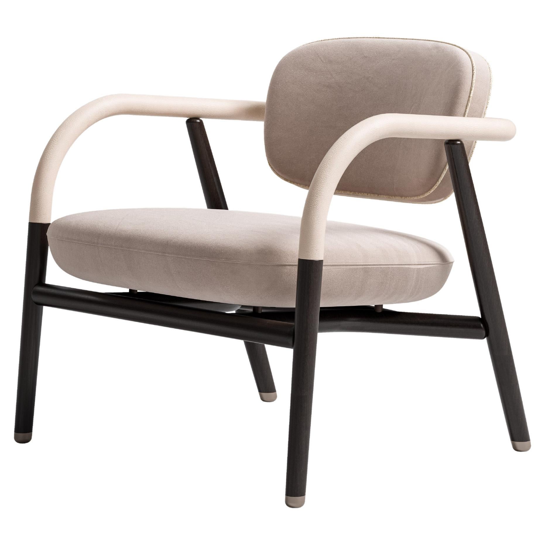 Maiori, Occasional Armchair Upholstered with Leather and Fabric For Sale