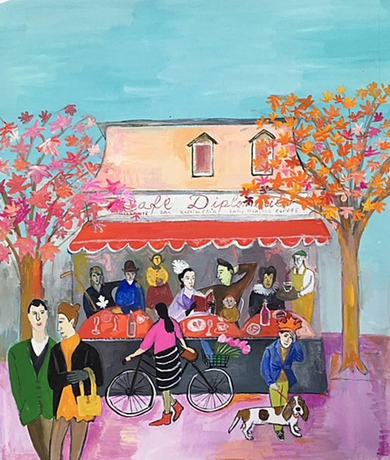 Maira Kalman Landscape Painting - Cafe Diplomatico