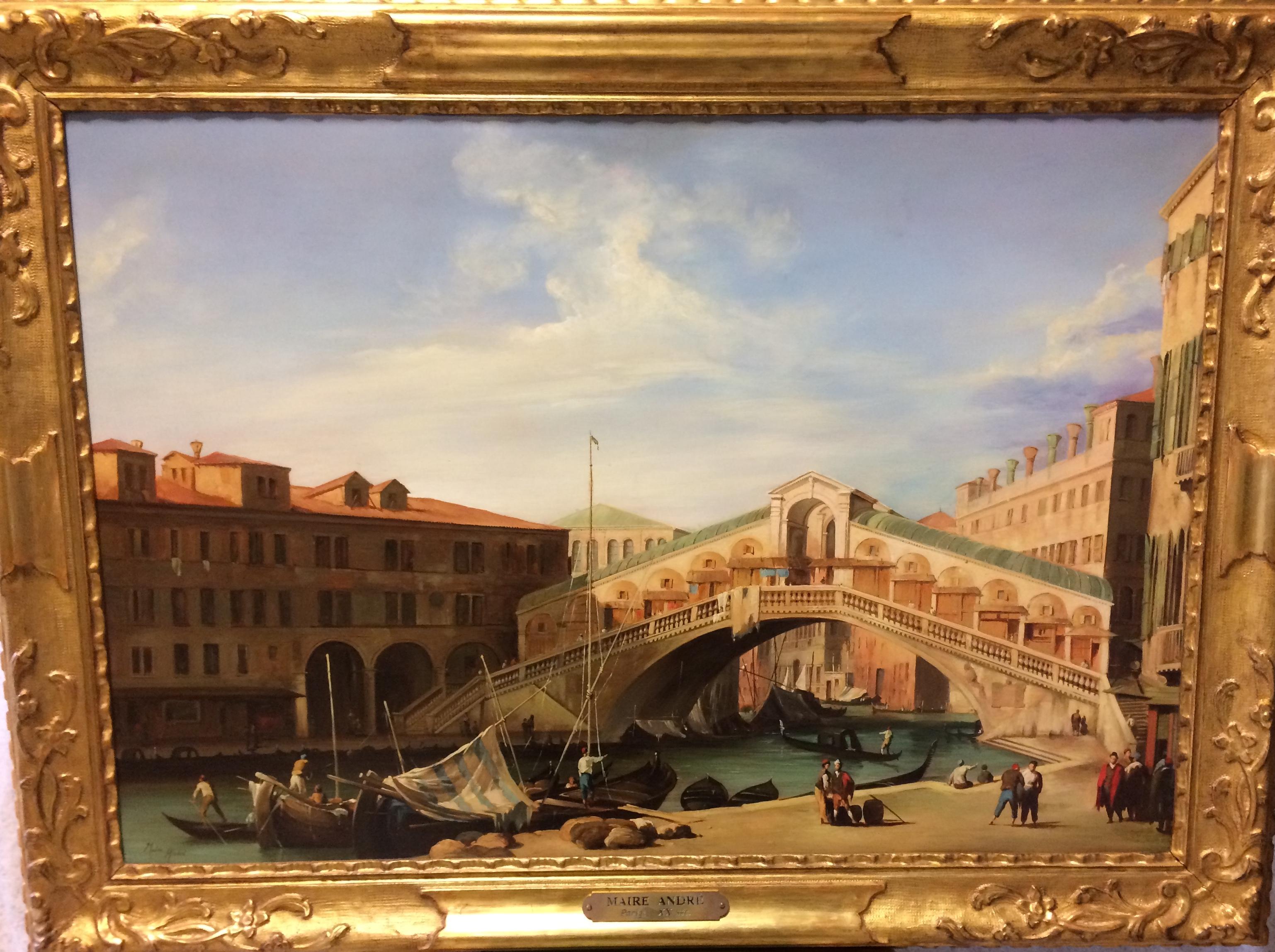 Pair of Paintings with Venetian Landscape 1940 - Brown Landscape Painting by Maire Andre