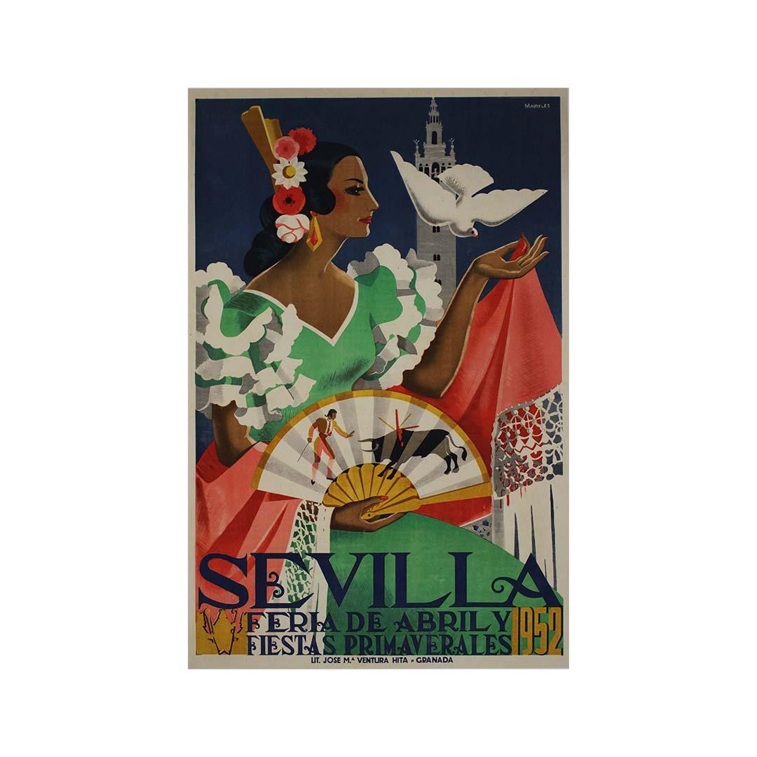 Original 1952 poster Sevilla Feria de Abril y Fiestas Primaverales For Sale 2