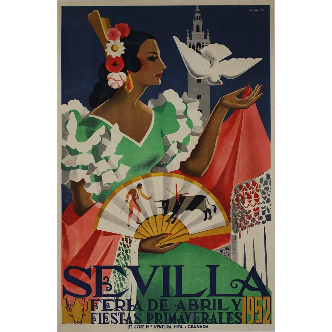 Original 1952 poster Sevilla Feria de Abril y Fiestas Primaverales - Print by Maireles