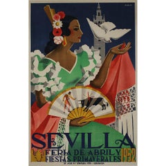 Original Originalplakat Sevilla Feria de Abril y Fiestas Primaverales, 1952