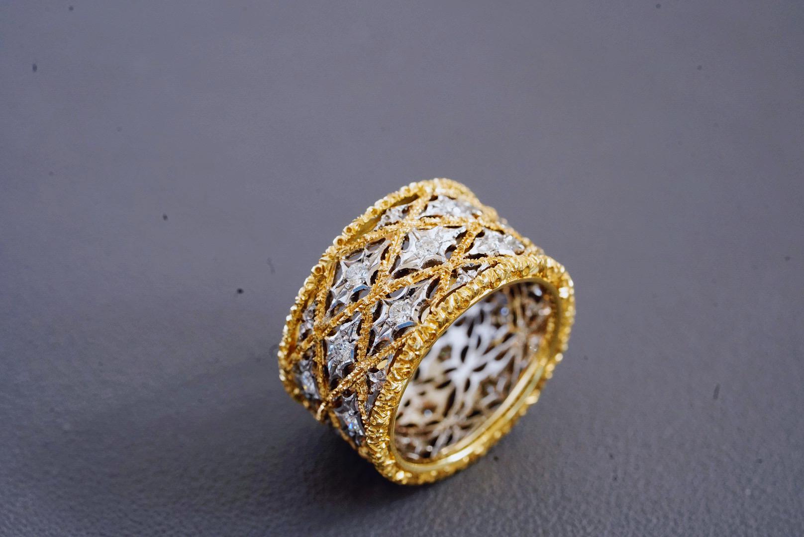 Contemporary Mairo Buccellati Vintage in Yellow and White Gold Set with Diamonds Band Ring For Sale