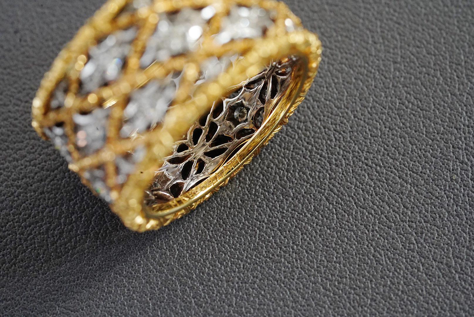 Brilliant Cut Mairo Buccellati Vintage in Yellow and White Gold Set with Diamonds Band Ring For Sale