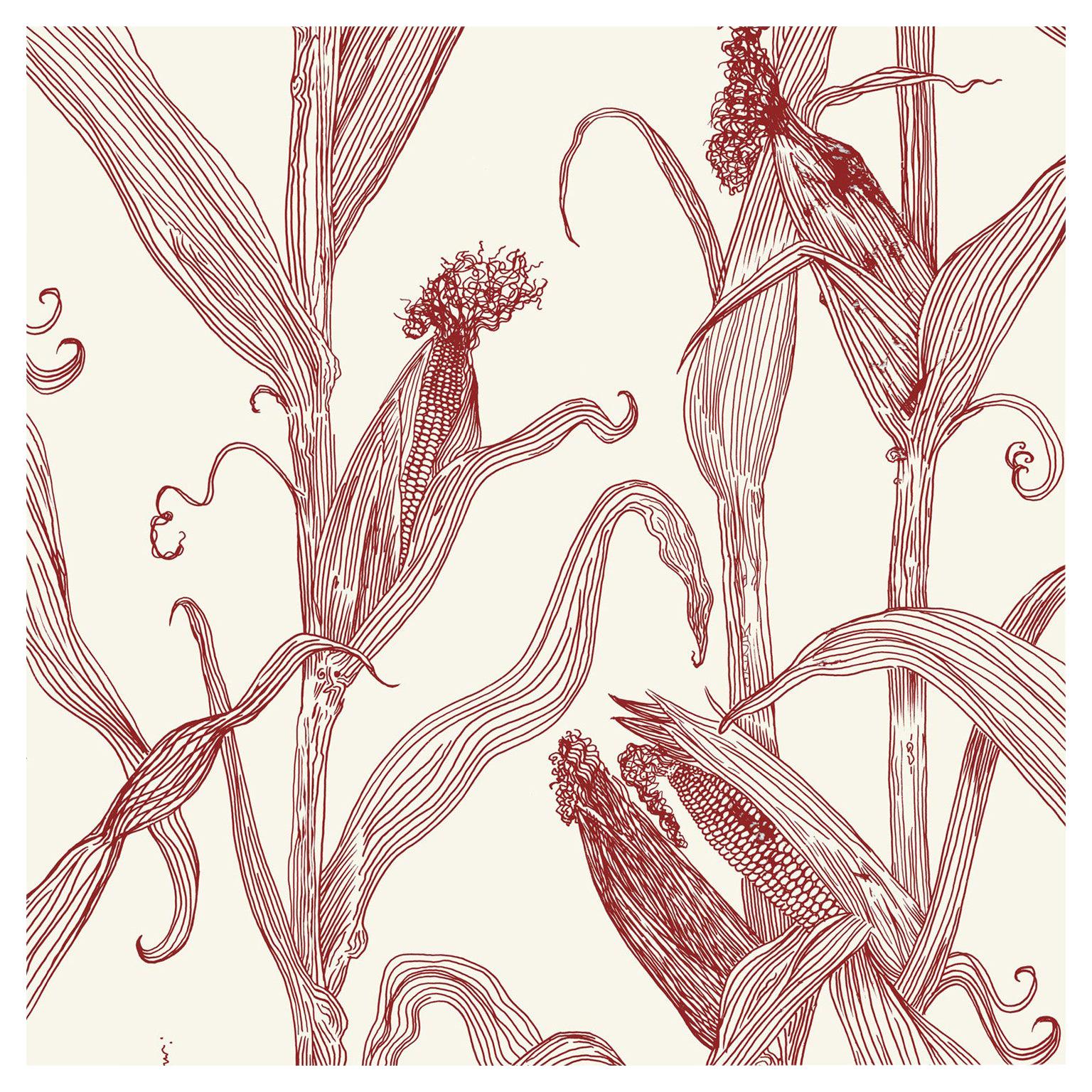 Mais-Red on Cream-Corn Printed Wallpaper For Sale