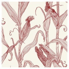 Mais-Red on Cream-Corn Printed Wallpaper