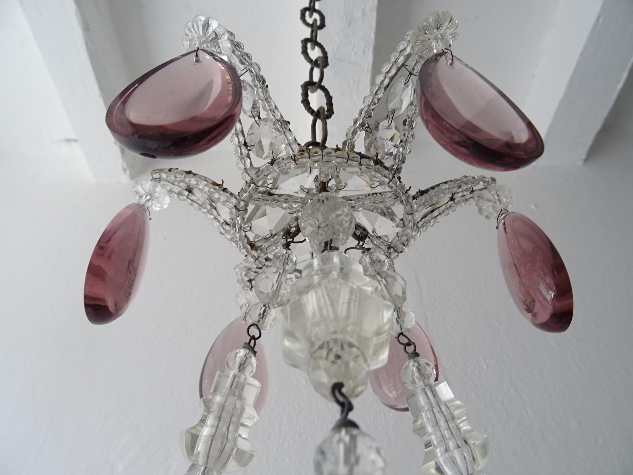  Maison 1940s Baguès Amethyst Prisms Beaded Crystal Chains Signed Chandelier For Sale 2