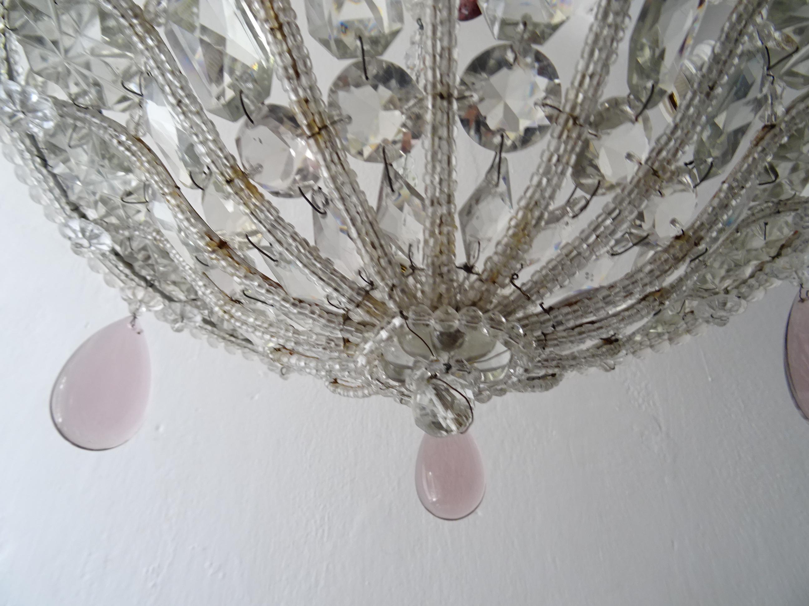  Maison 1940s Baguès Amethyst Prisms Beaded Crystal Chains Signed Chandelier For Sale 4