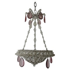 Maison 1940s Baguès Amethyst Prisms Beaded Crystal Chains Signed Chandelier