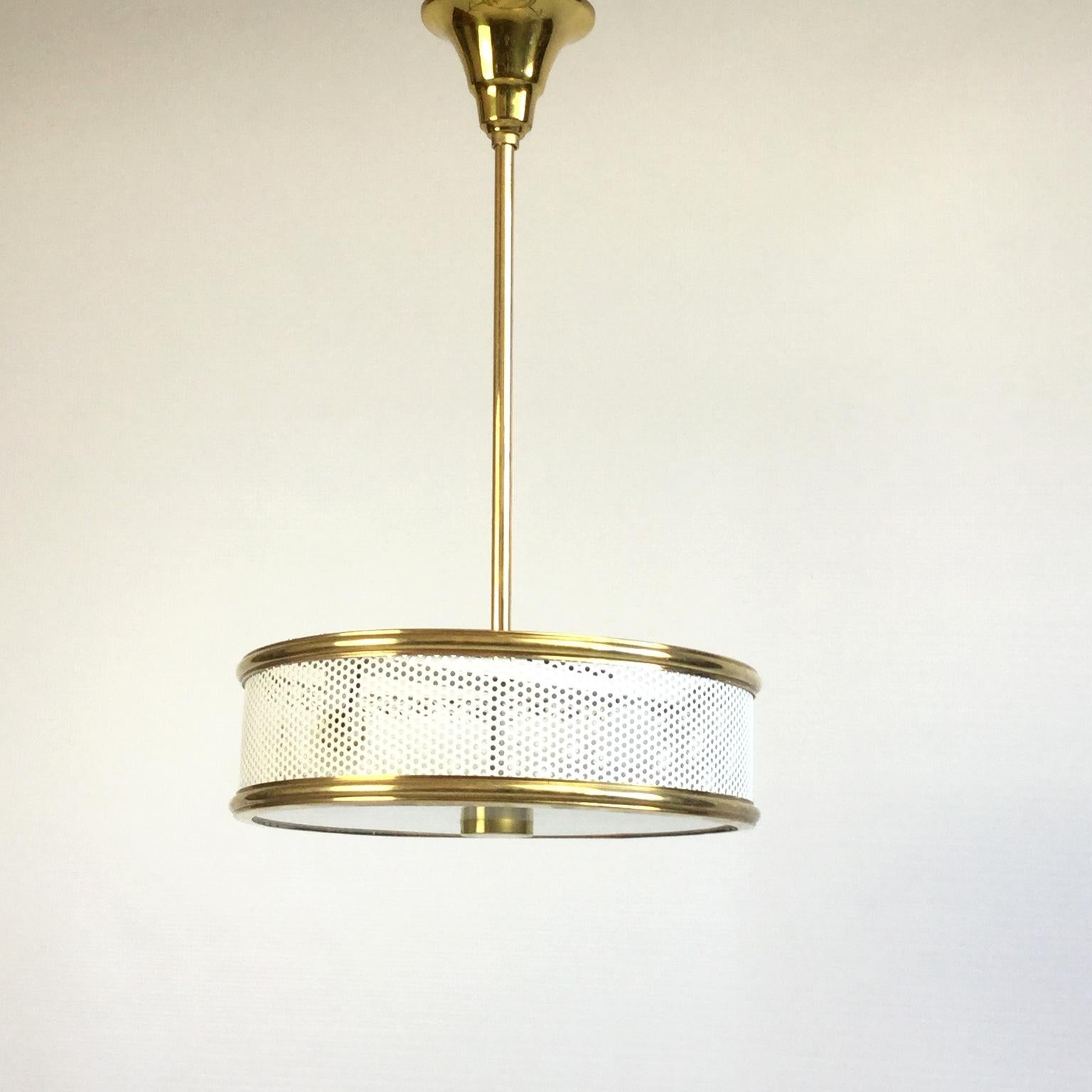White and brass Maison Arlus Ceiling Light Attributed to Pierre Guariche 1950s 1