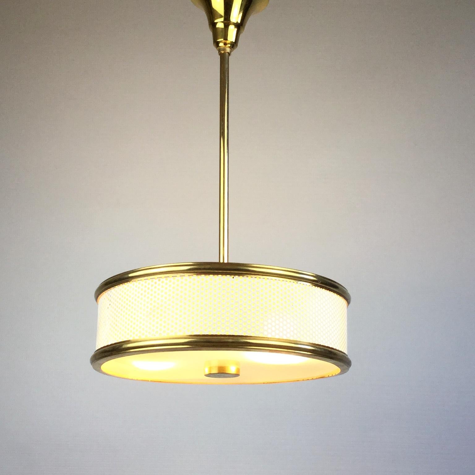 White and brass Maison Arlus Ceiling Light Attributed to Pierre Guariche 1950s 2