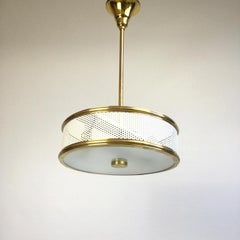 White and brass Maison Arlus Ceiling Light Attributed to Pierre Guariche 1950s