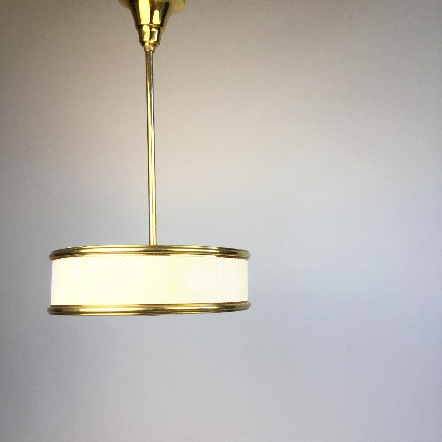 Mid-Century Modern White and brass Maison Arlus Ceiling Light Attributed to Pierre Guariche 1950s