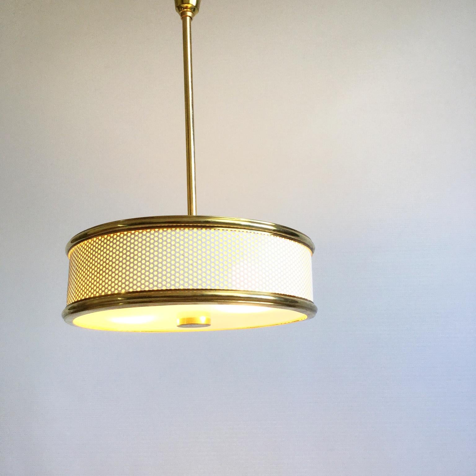 White and brass Maison Arlus Ceiling Light Attributed to Pierre Guariche 1950s In Good Condition In London, GB