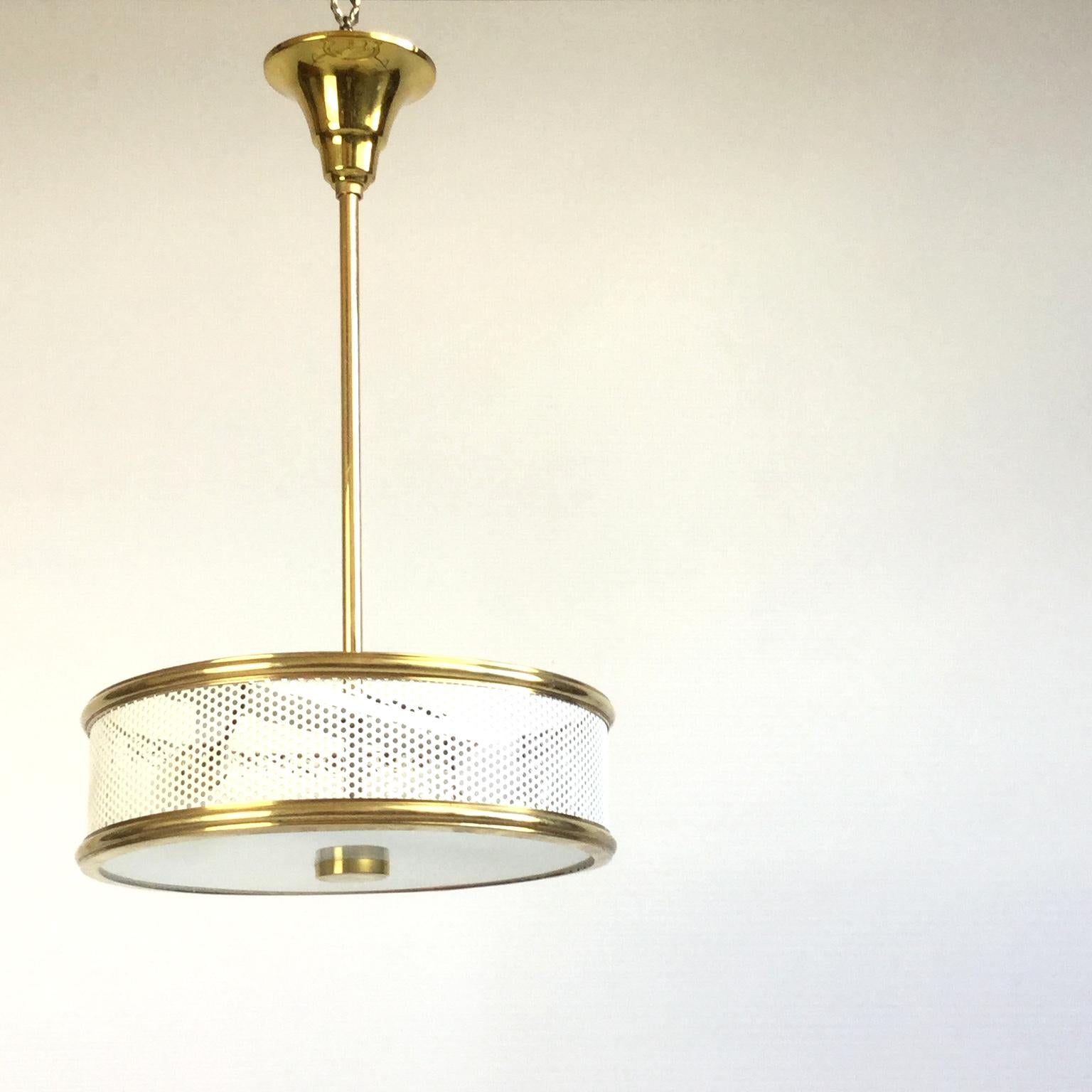 20th Century White and brass Maison Arlus Ceiling Light Attributed to Pierre Guariche 1950s