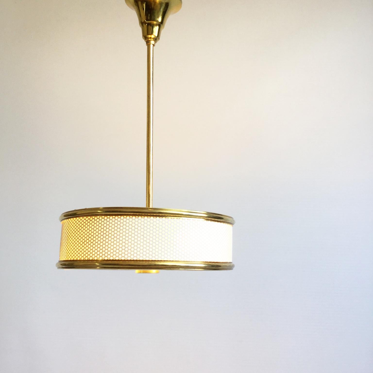 Cut Glass White and brass Maison Arlus Ceiling Light Attributed to Pierre Guariche 1950s