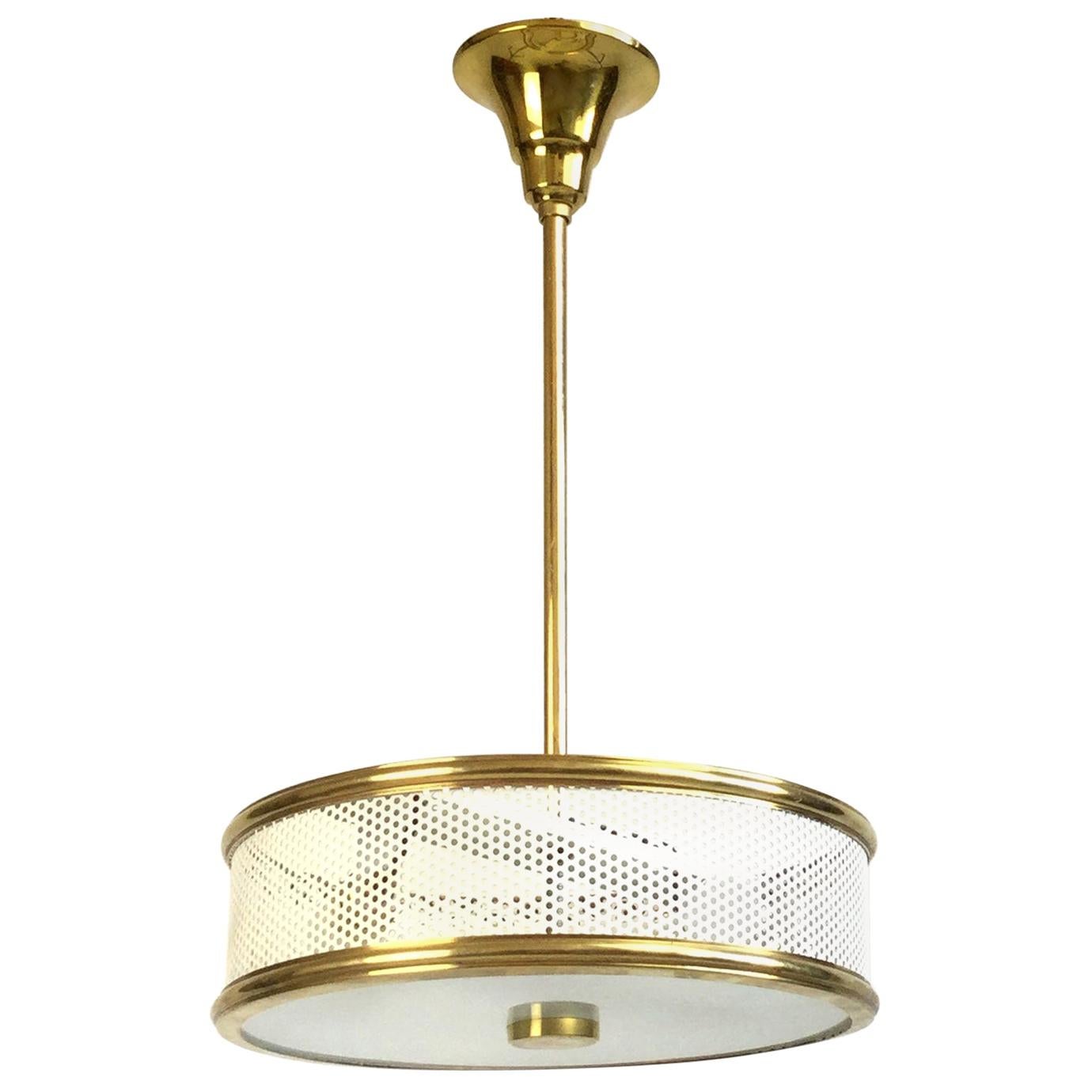 White and brass Maison Arlus Ceiling Light Attributed to Pierre Guariche 1950s