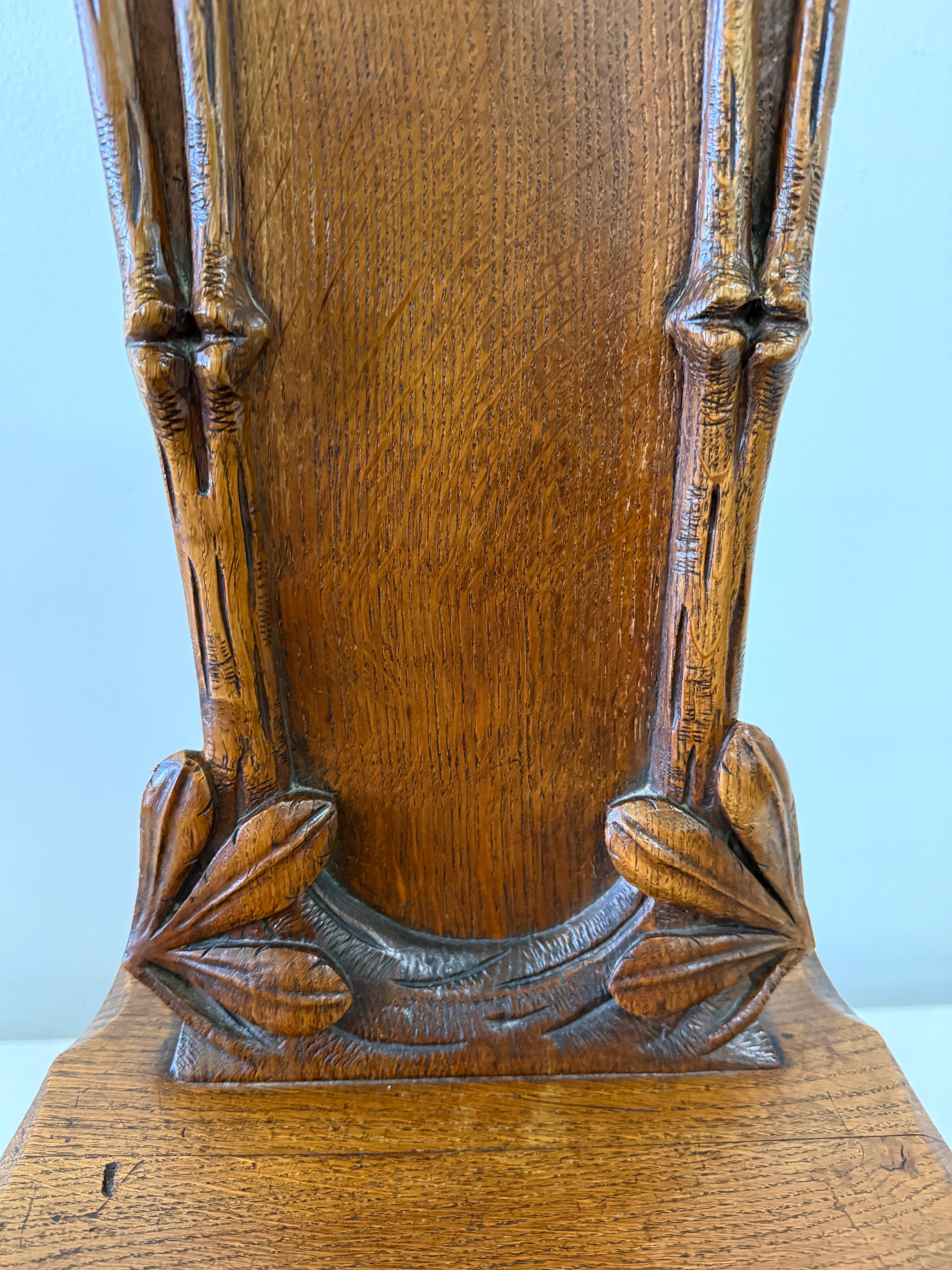 Maison Antoine Bastet Antique Carved Oak Hall Side Chairs, Pair For Sale 1