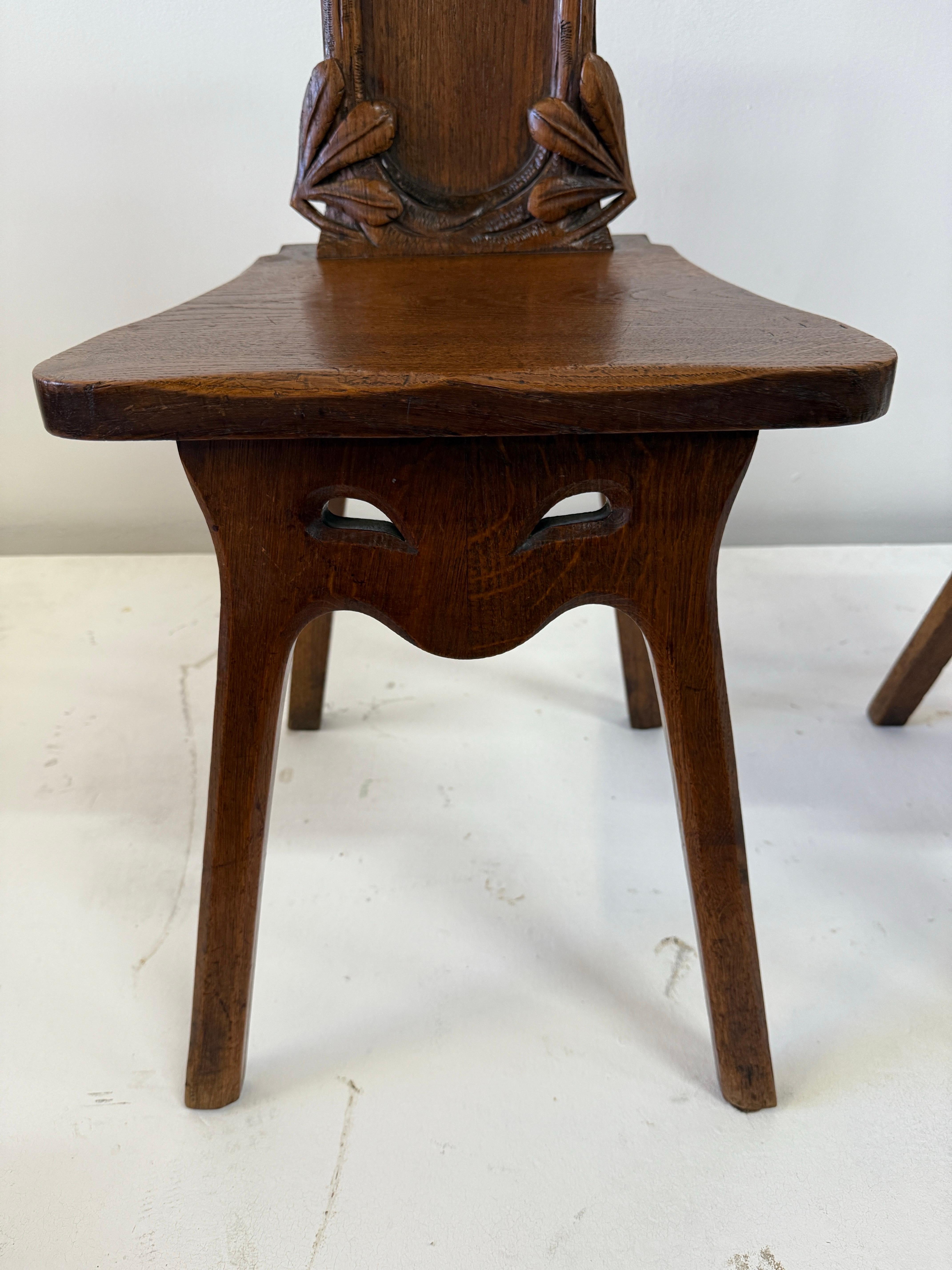 Maison Antoine Bastet Antique Carved Oak Hall Side Chairs, Pair For Sale 2