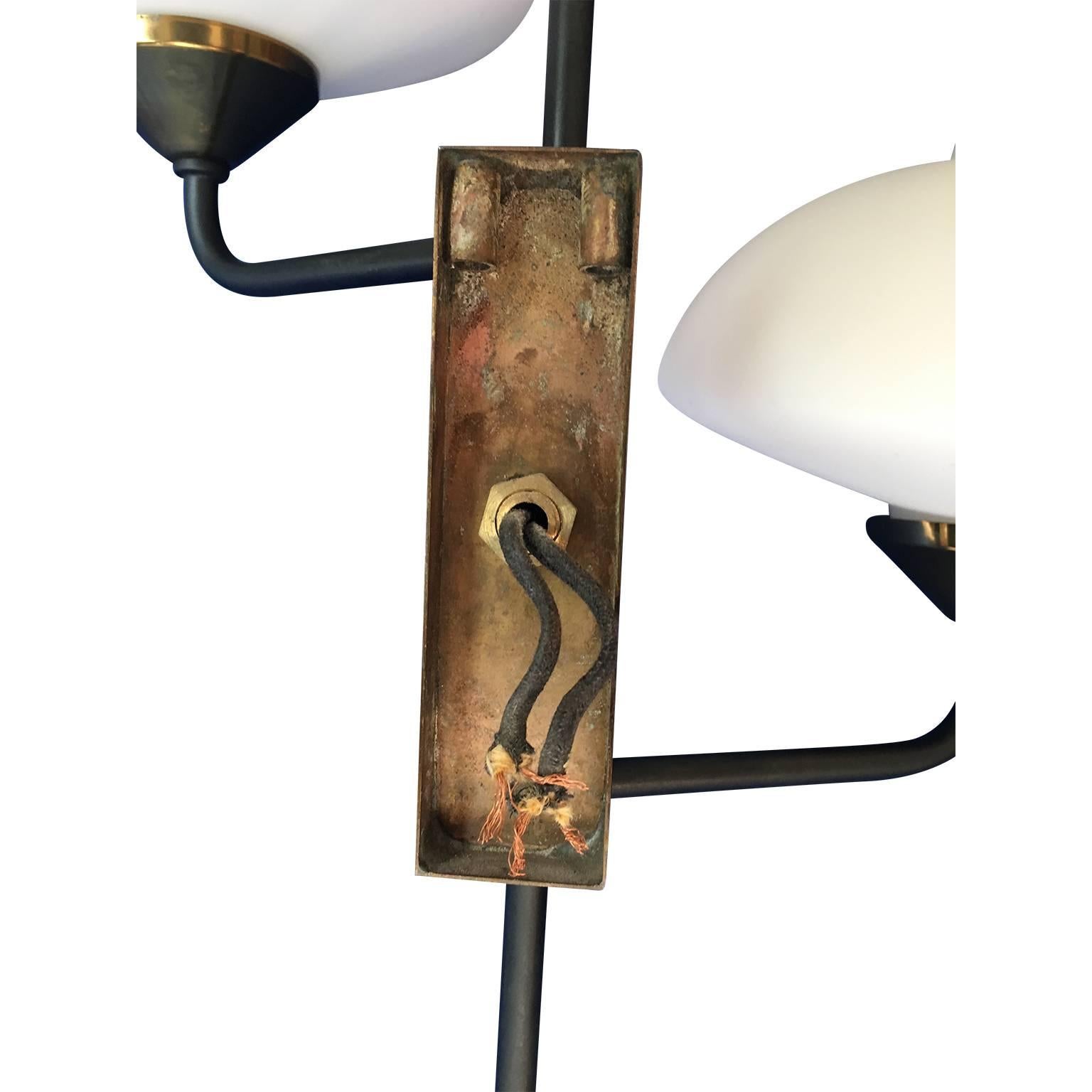 Maison Arlus 1950s Pair of Brass and Metal Sconces with Opaline Glass 4