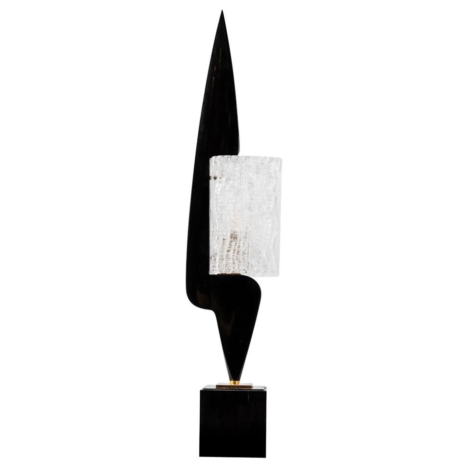 Maison Arlus, Black Lacquered Wood and Glass Lamp, 1950s For Sale