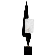 Maison Arlus:: Lampe aus schwarz lackiertem Holz und Glas:: 1950er Jahre