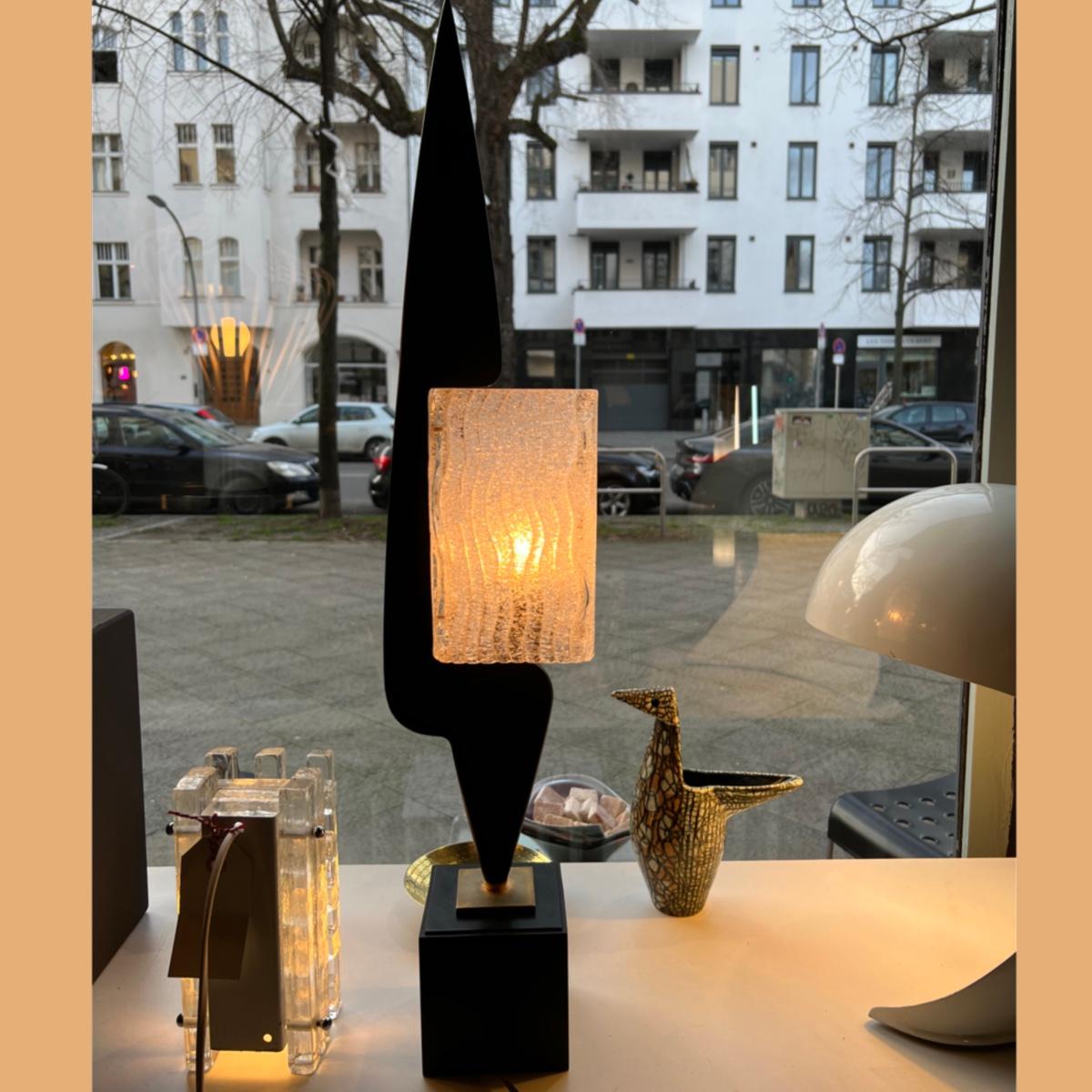 Brass Maison Arlus, black lacquered wooden Lamp from the 50´s For Sale