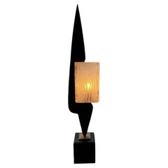 Maison Arlus, schwarz lackierte Holzlampe aus den 50er Jahren