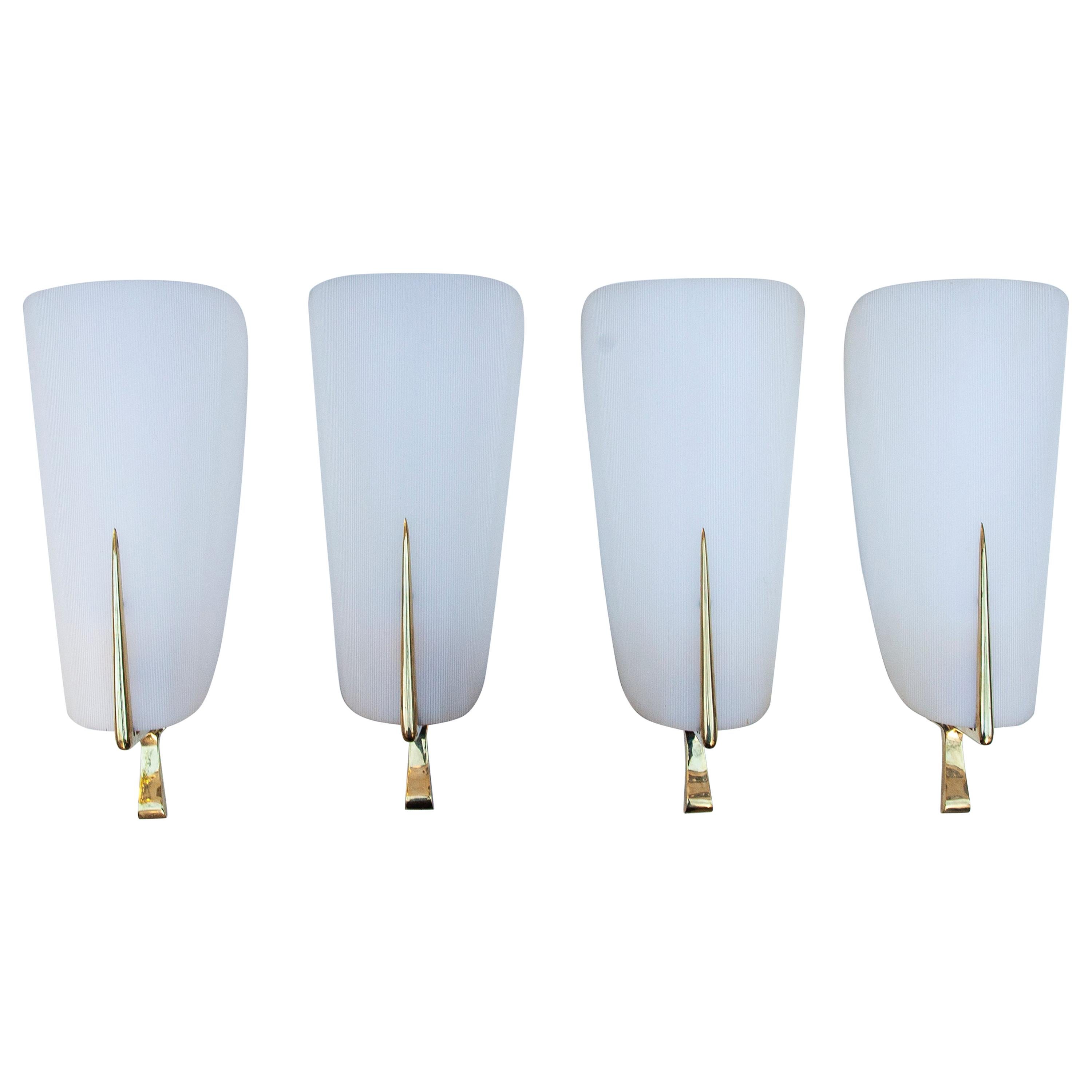 Maison Arlus Brass Perspex Wall Sconces Lamp Set of 4