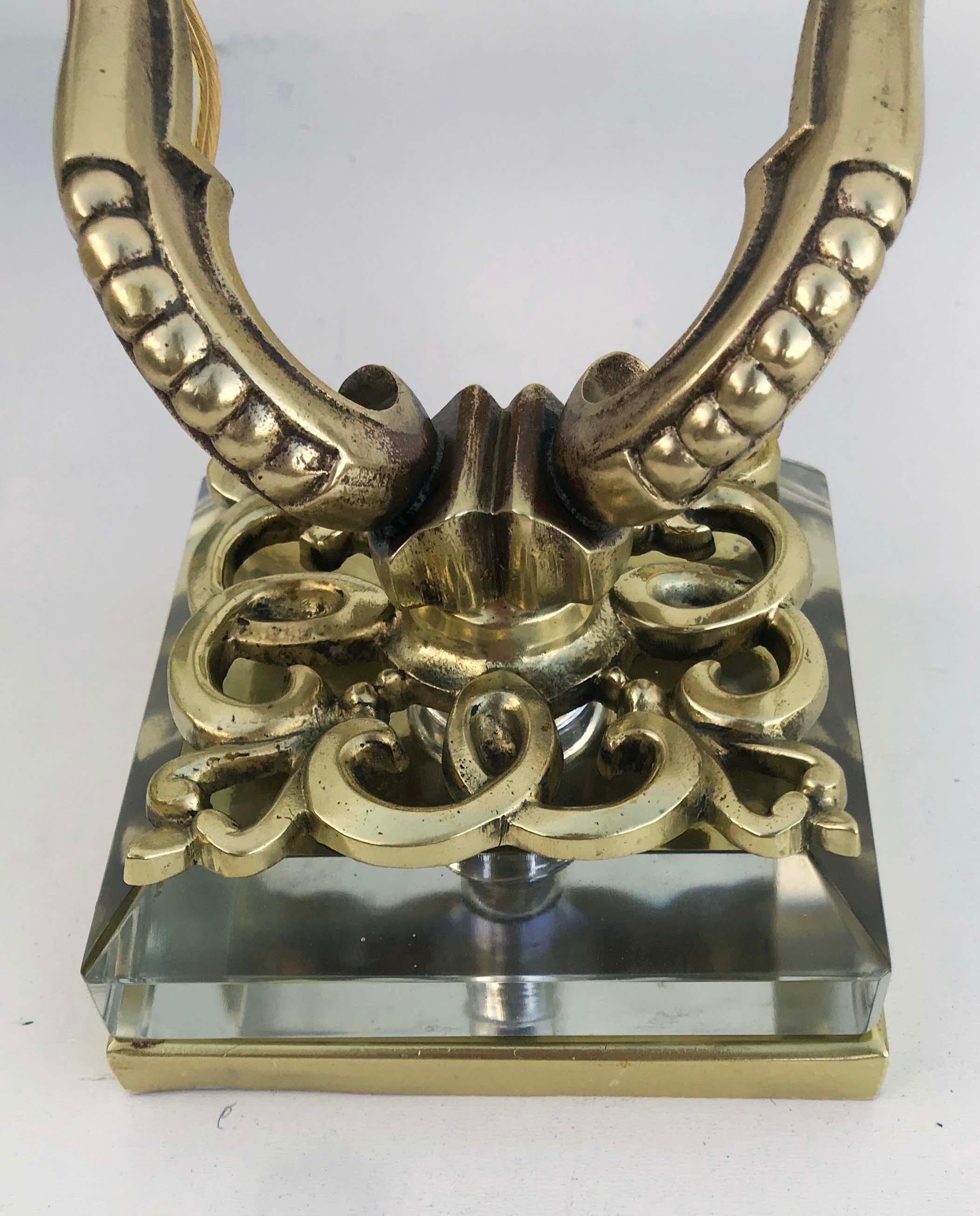 Mid-Century Modern Maison Arlus Bronze and Glass Sconces For Sale