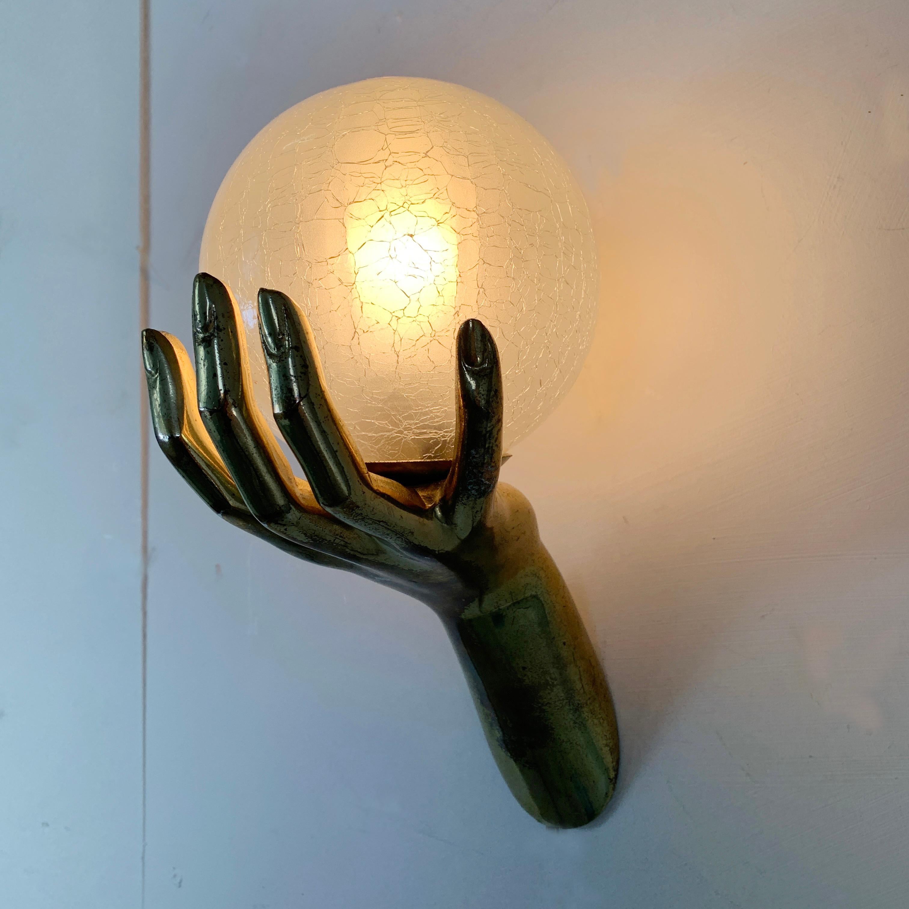 Maison Arlus Bronze Hand Wall Sconce, 1970s 4