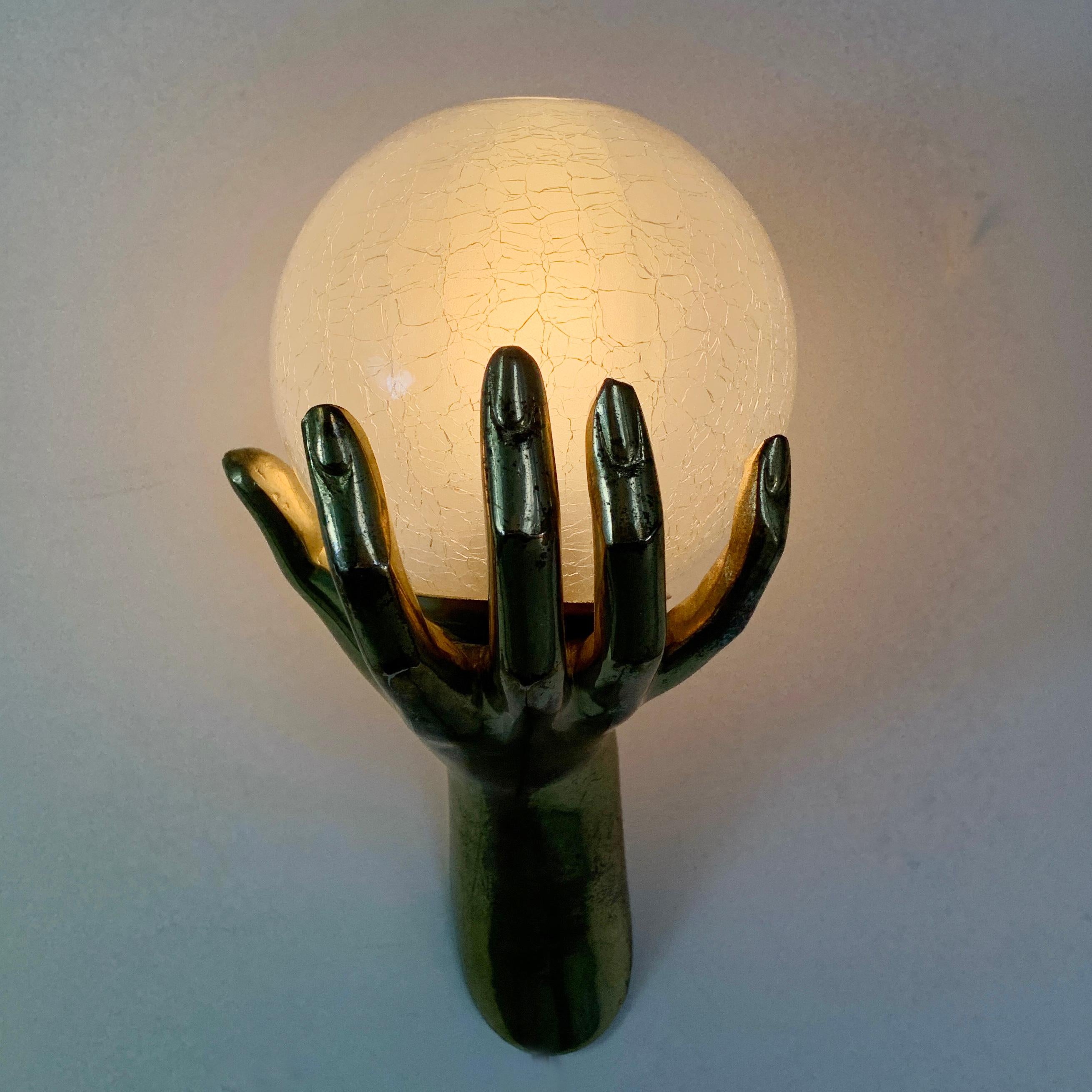 Maison Arlus Bronze Hand Wall Sconce, 1970s 1