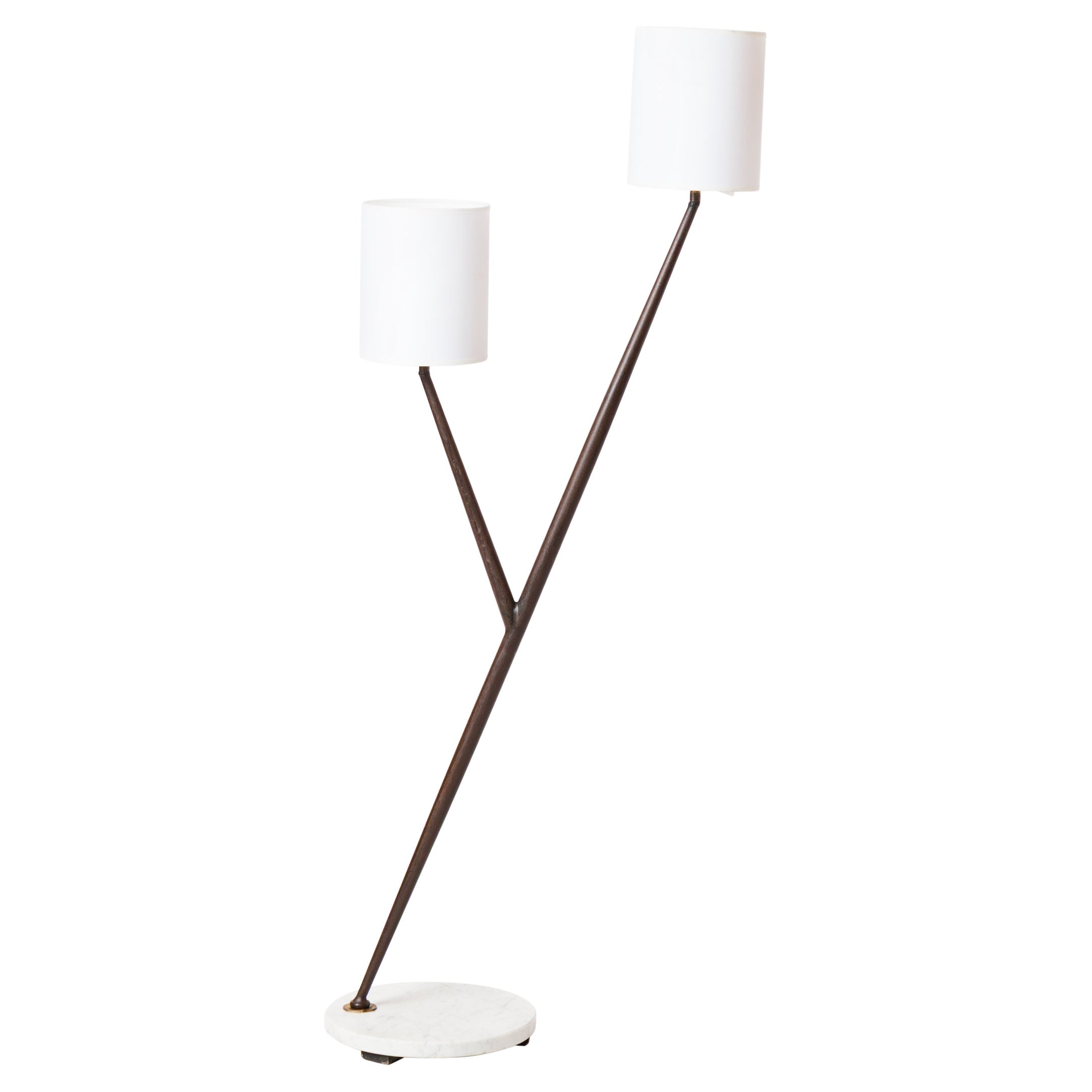 Maison Arlus Carrara Marble Base Double Arms Floor Lamp - France 1960's