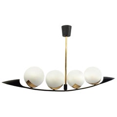 Maison Arlus Ceiling Lamp Brass and Opalines Glass, 1960s