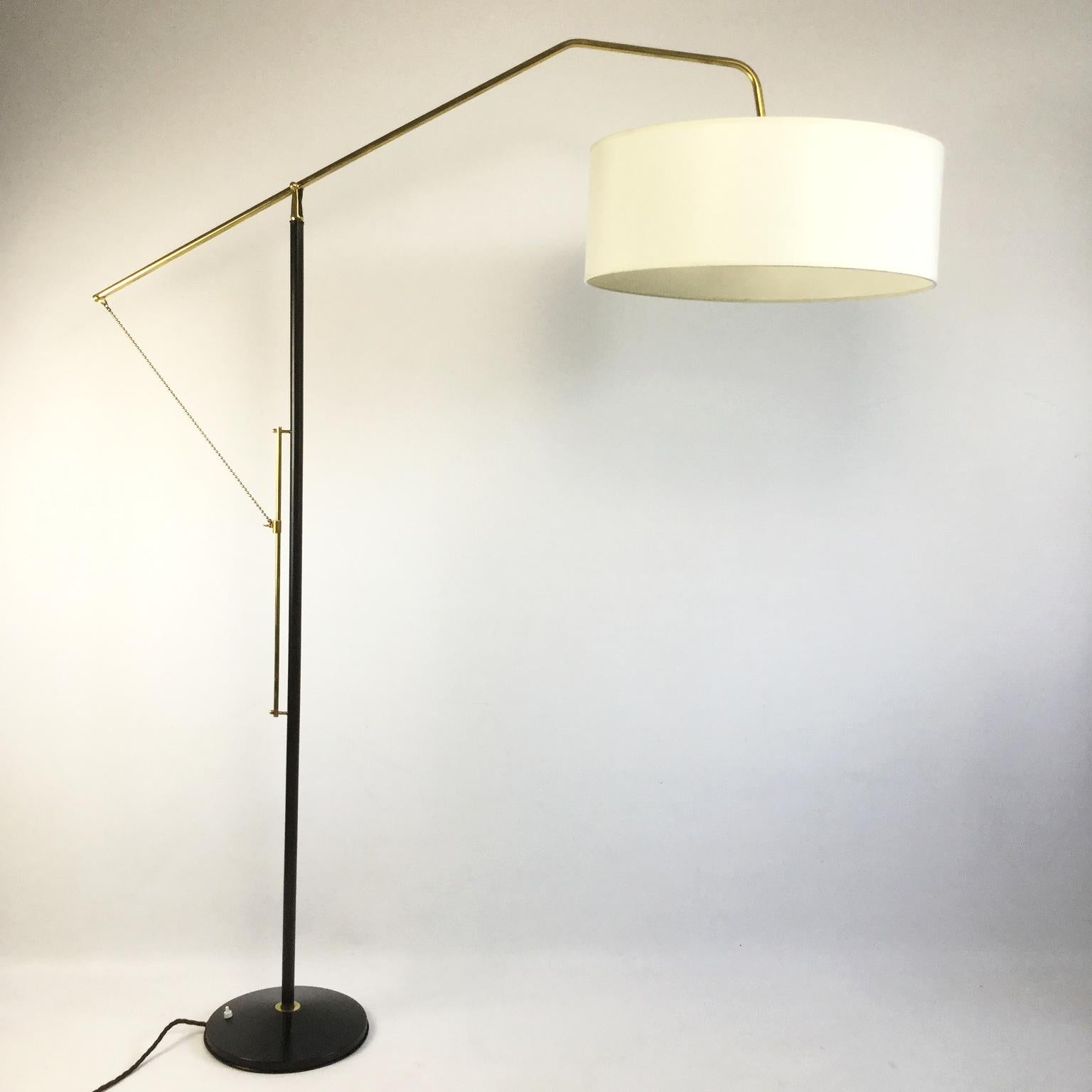 Mid-Century Modern Maison Arlus Floor Lamp with Adjustable Brass Pendant, 1950s