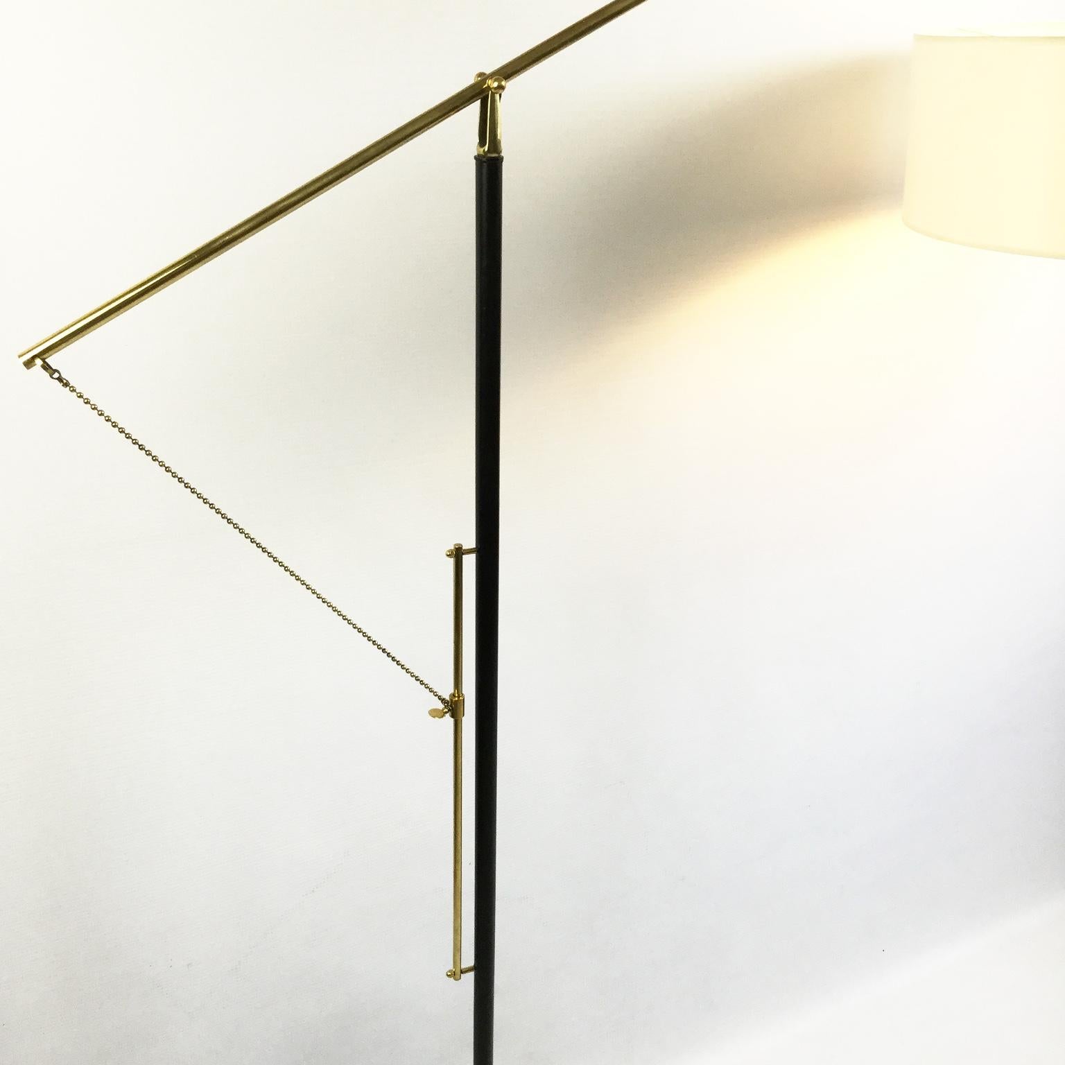 French Maison Arlus Floor Lamp with Adjustable Brass Pendant, 1950s