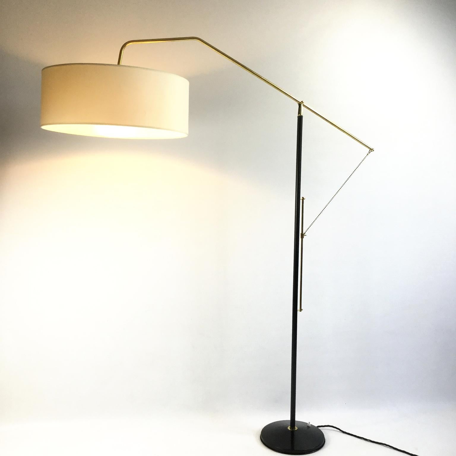 Cast Maison Arlus Floor Lamp with Adjustable Brass Pendant, 1950s