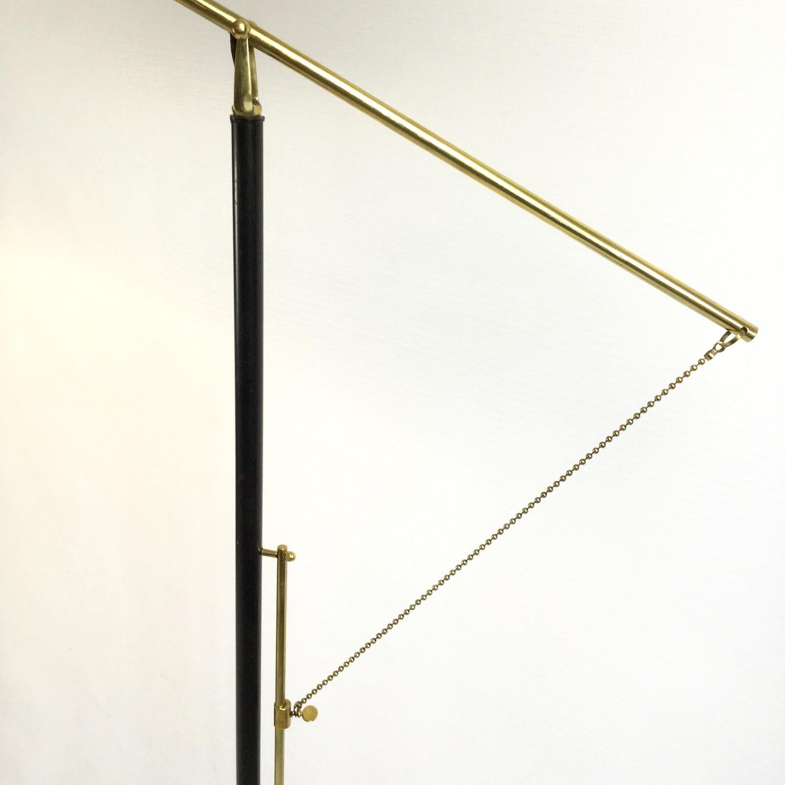 Maison Arlus Floor Lamp with Adjustable Brass Pendant, 1950s In Good Condition In London, GB