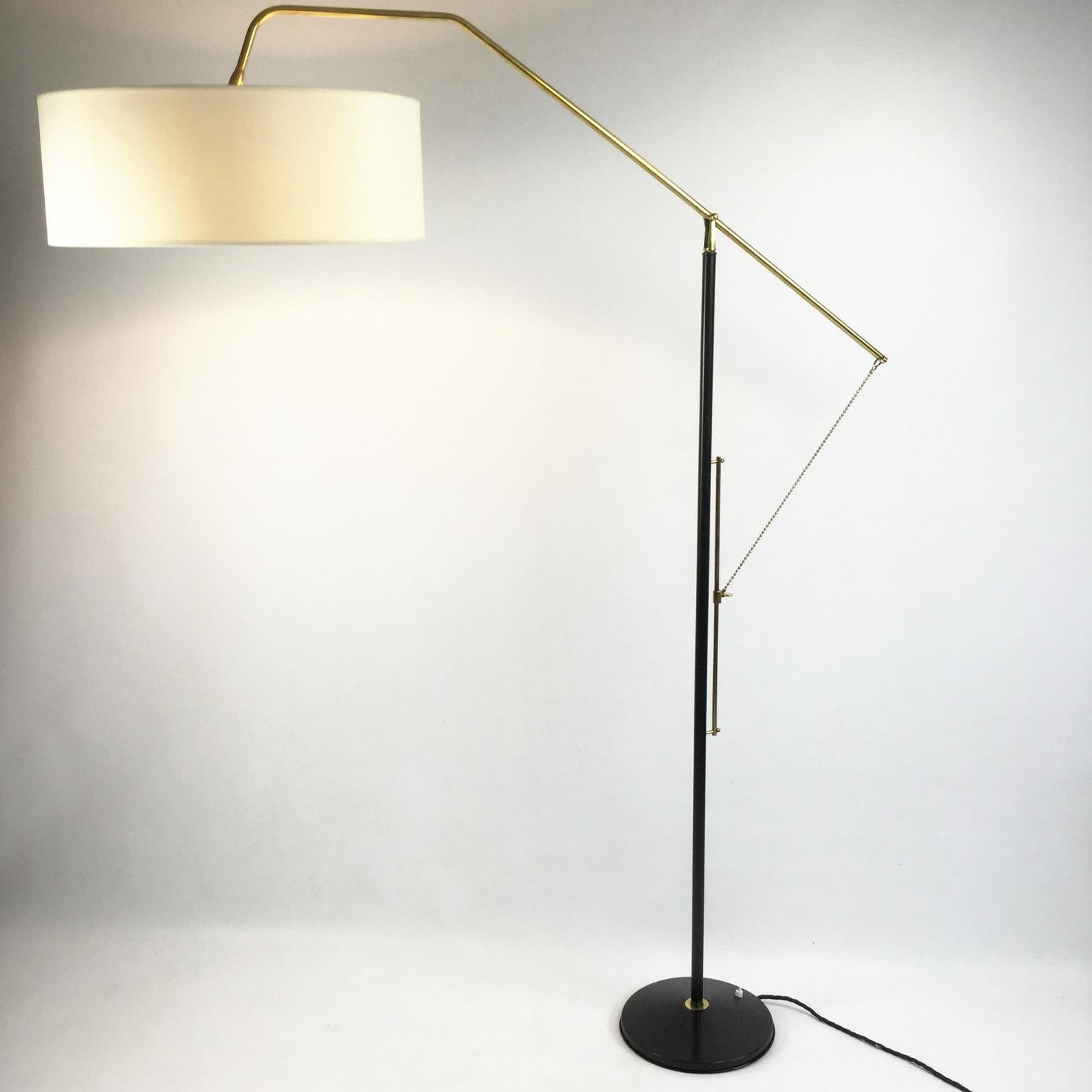 Mid-20th Century Maison Arlus Floor Lamp with Adjustable Brass Pendant, 1950s
