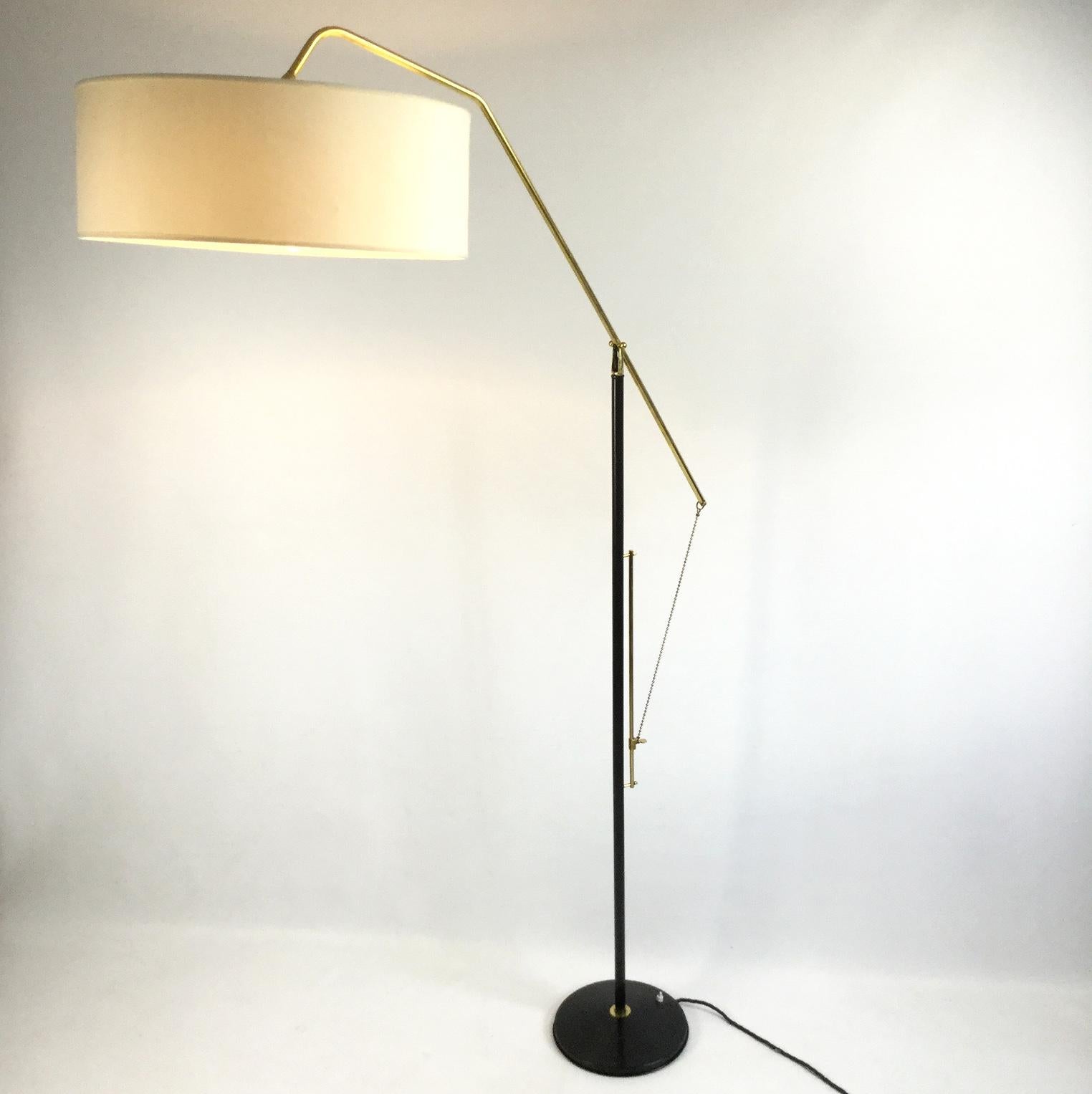 Metal Maison Arlus Floor Lamp with Adjustable Brass Pendant, 1950s