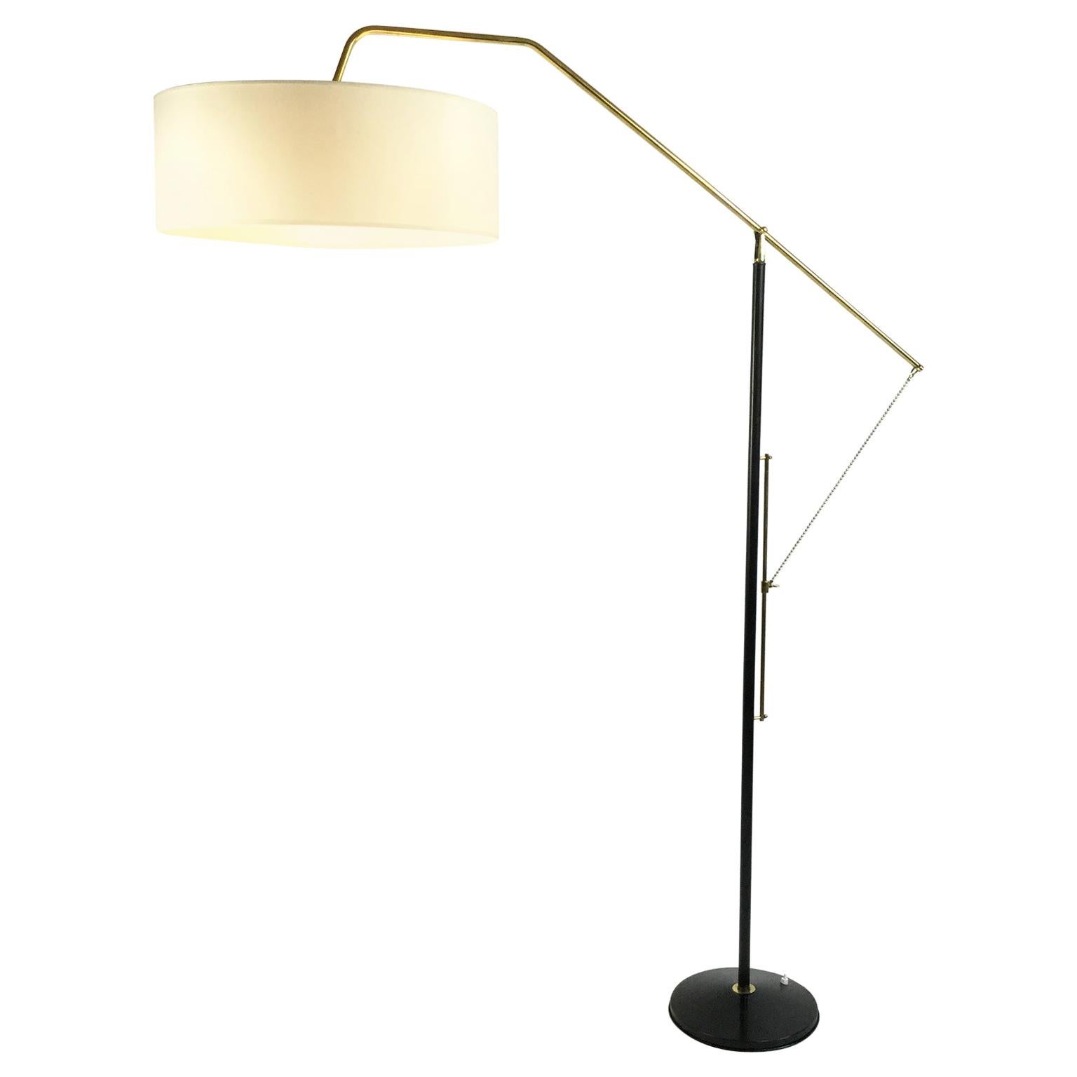 Maison Arlus Floor Lamp with Adjustable Brass Pendant, 1950s