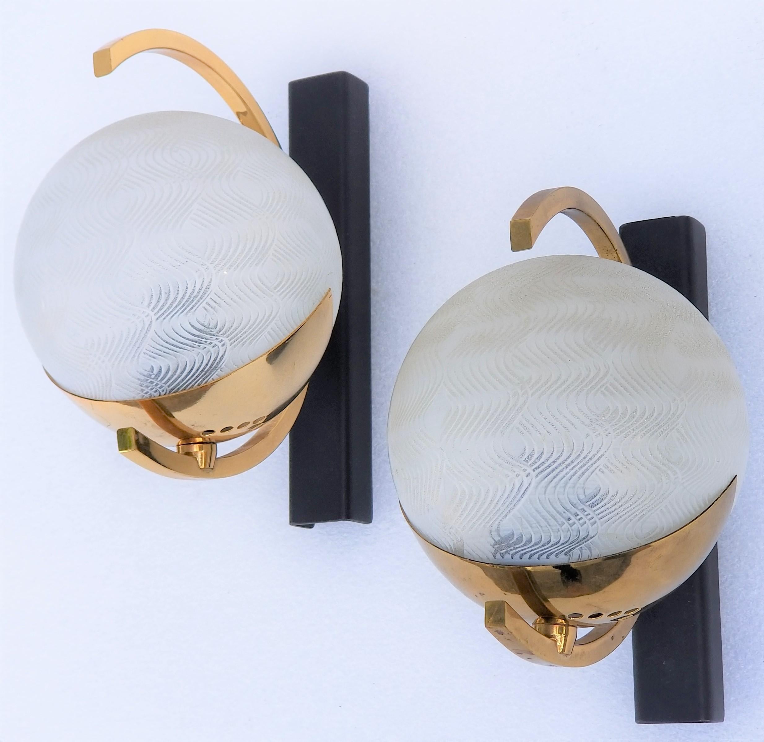 Mid-Century Modern Maison Arlus French Brass Modernist Pair of Sconces For Sale