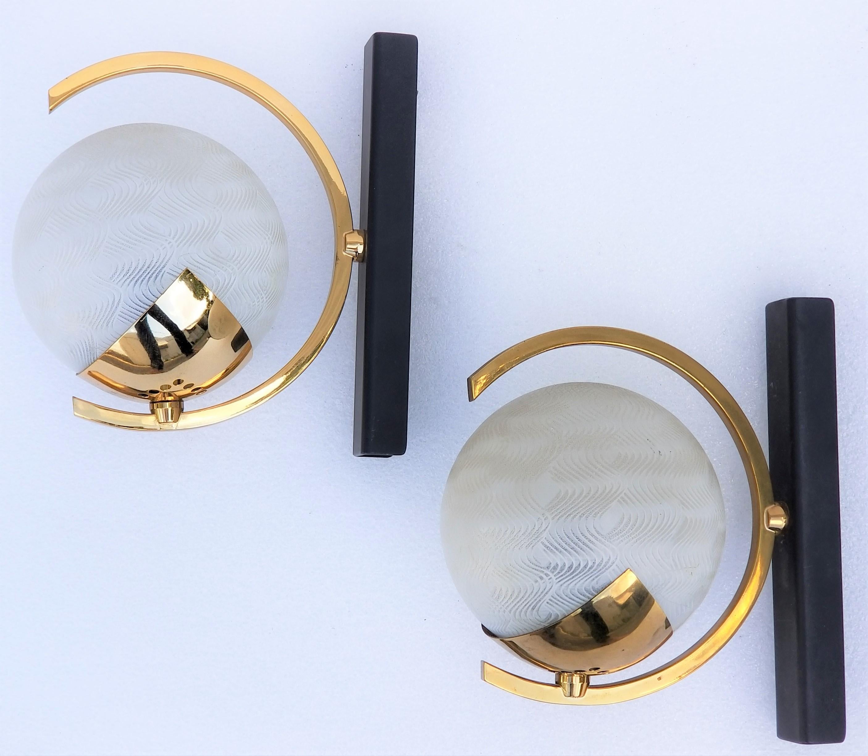 Mid-20th Century Maison Arlus French Brass Modernist Pair of Sconces For Sale