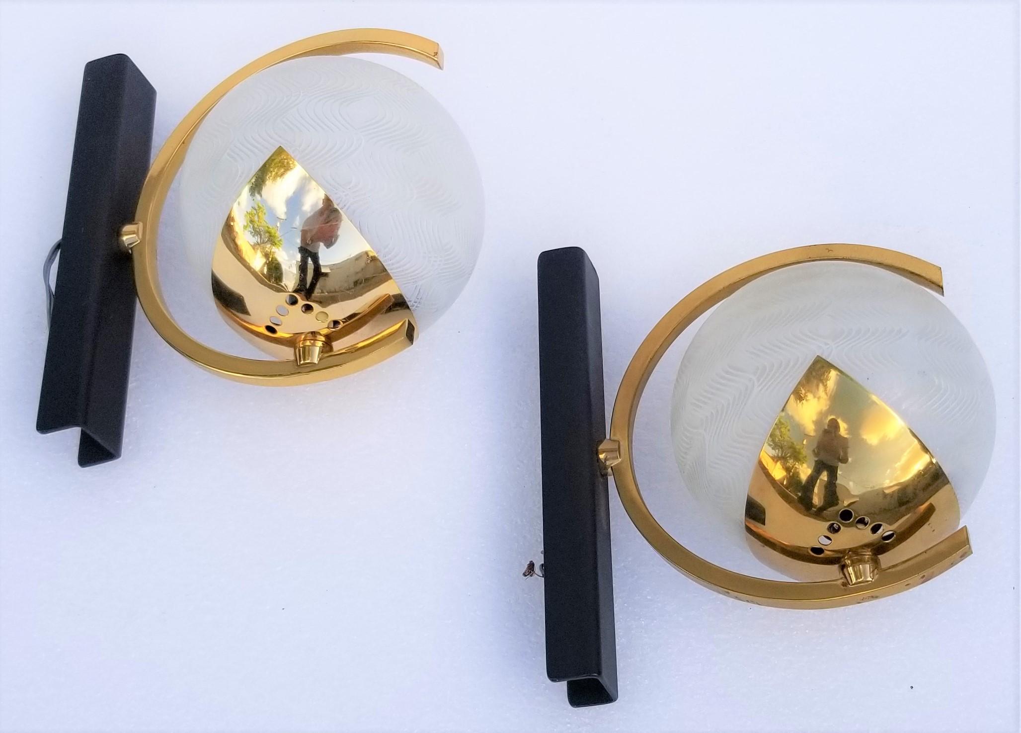 Maison Arlus French Brass Modernist Pair of Sconces For Sale 2